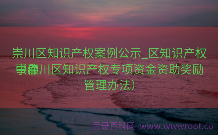 崇川区知识产权案例公示_区知识产权事件
中心

（崇川区知识产权专项资金资助奖励管理办法）